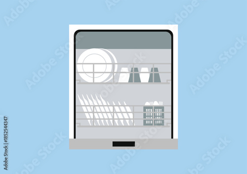 Smart dishwasher for innovative smart appliance, automation technology in a connected home environment, vector flat Illustration