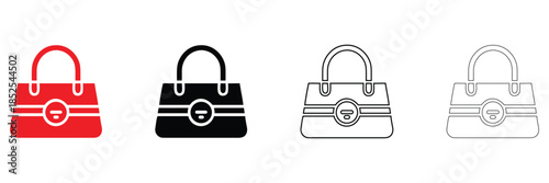 women hand bag icon vector, vanity bag girls lifestyle vector, silhouette and line art