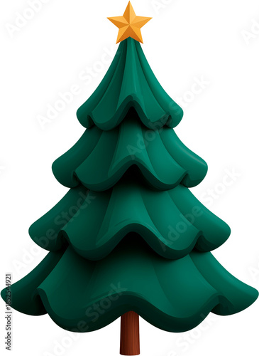 Minimal evergreen Christmas tree illustration with soft shading and star