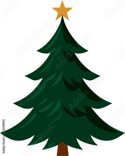 Simple pine tree illustration with layered branches and star, isolated