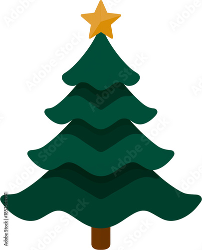 Modern minimal Christmas tree illustration with wavy branches and star