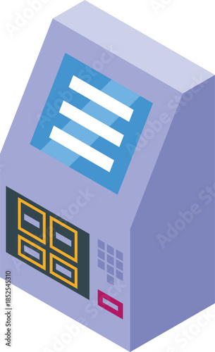 Atm machine displaying payment terminal for financial transactions, featuring a keypad and screen