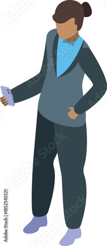 Businesswoman holding smartphone, working remotely using mobile office, managing business on the go