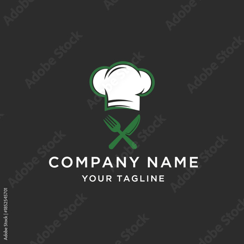 elegant culinary logo featuring chefs hat and utensils for restaurant branding.