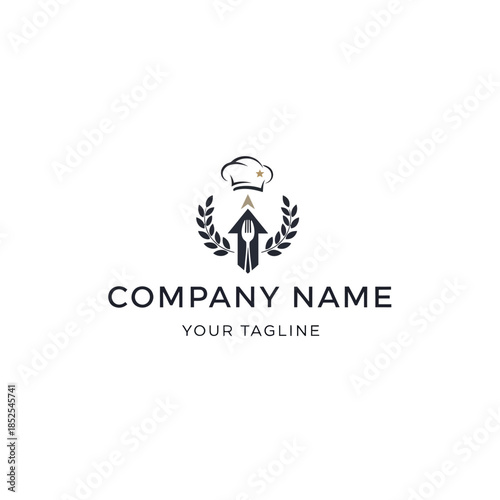 elegant culinary logo featuring chefs hat and utensils for restaurant branding.