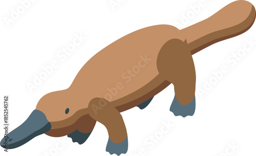 Platypus swimming underwater, showcasing its unique features, in an isometric perspective