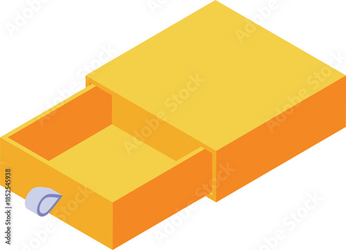 Open empty matchbox with pull tab isometric view, isolated on white background