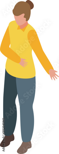 Shop assistant showing something with hand on stomach isometric icon