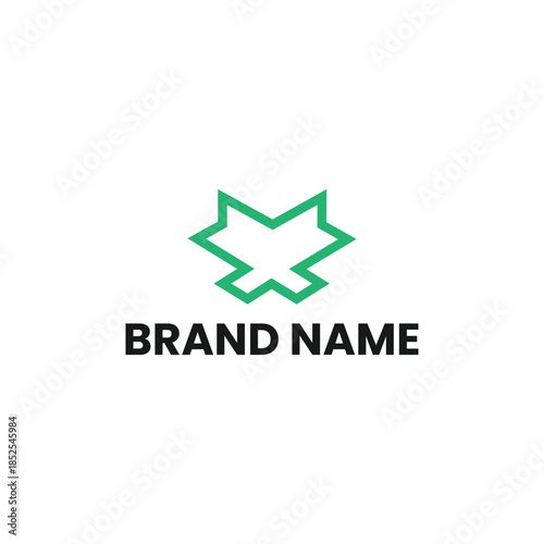 Geometric Letter W or M or X Logo with Green Outline for Creative Branding
