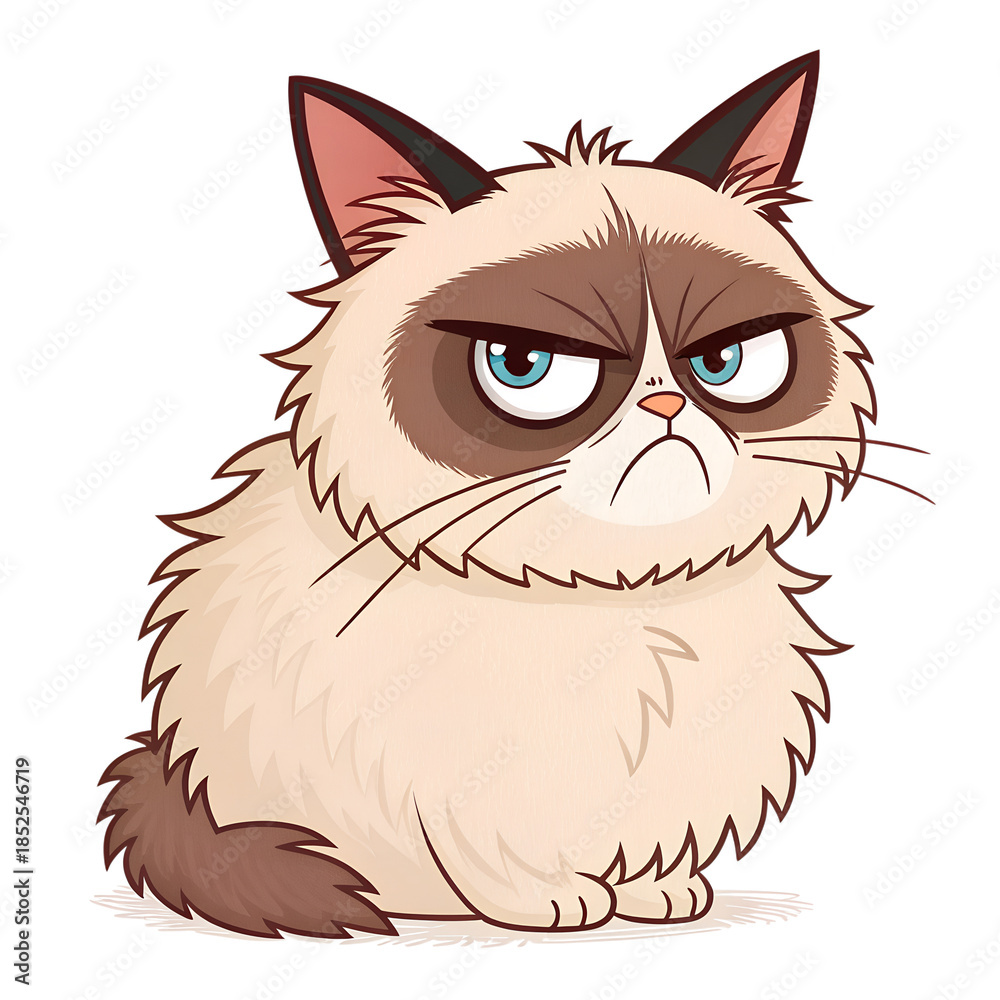 Fototapeta premium Funny Grumpy Cat Cartoon Illustration Isolated on White Background