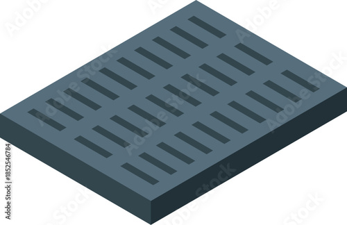 Isometric view of a stormwater drain grating, ensuring safety for pedestrians and vehicles by allowing water to drain while preventing debris from entering