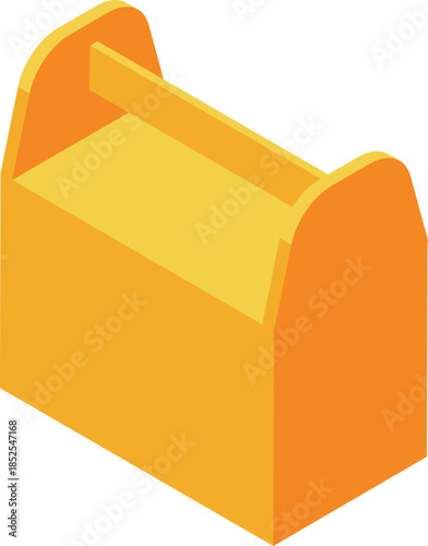 Isometric projection of an empty orange toolbox ready for storing tools, ideal for maintenance, repair, and construction projects