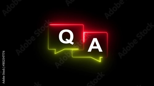 q and a question and answer animated session icon neon 4k screen Animated. Question and Answer the letters Q and A. Speech bubbles with Question and Answer icon isolated on black background. 4k video