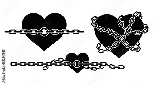 Black hearts locked and chained in different styles