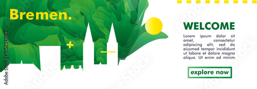 Bremen, Germany city banner with skyline, cityscape, landmarks. Horizontal travel vector illustration layout for website, page, presentation, header, footer