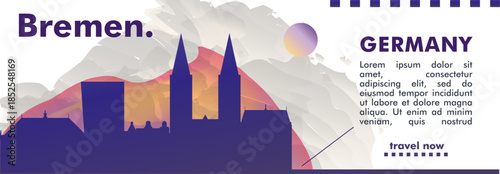 Bremen, Germany city banner with skyline, cityscape, landmarks. Horizontal travel vector illustration layout for website, page, presentation, header, footer