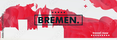 Bremen, Germany city banner with skyline, cityscape, landmarks. Horizontal travel vector illustration layout for website, page, presentation, header, footer