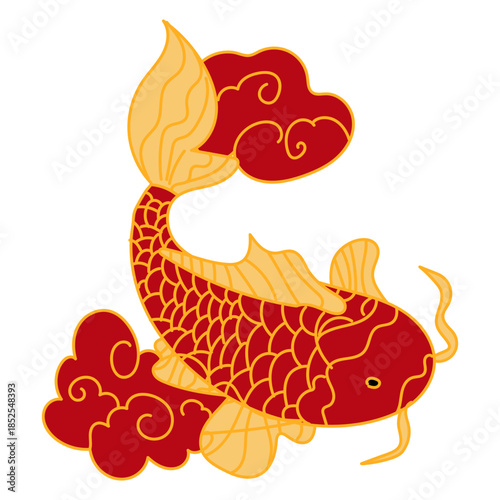 Illustration of Red and Gold Koi Fish Chinese New Year 