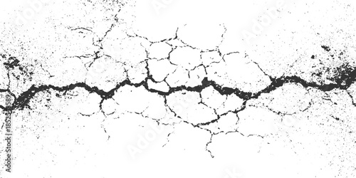 Black cracked texture on white background with grunge effect abstract broken