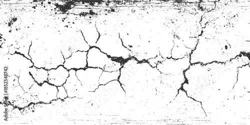 Black cracks and speckles on a white textured background grunge cracked abstract