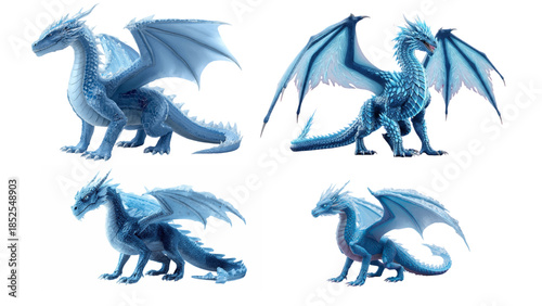 Frozen Dragon Array: A captivating collage of fantastical creatures, with icy scales and majestic wings. Each dragon exudes a sense of magic, inviting viewers into a world of myth and wonder.