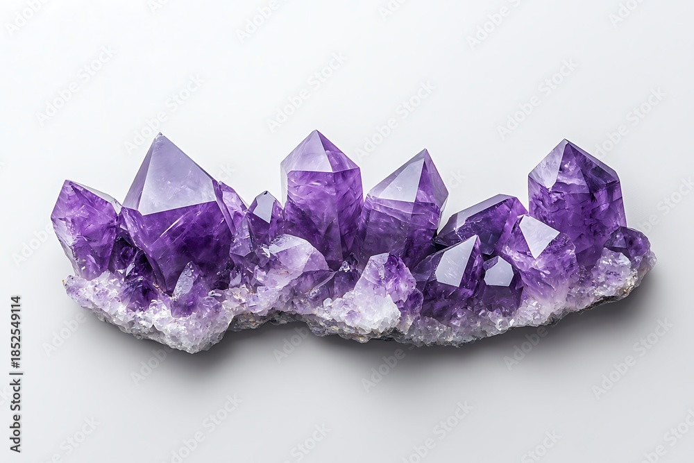 Fototapeta premium Amethyst Crystal Geode with Vibrant Purple Formations on a Light Background