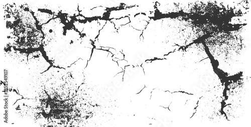 Black cracked texture on white background with distressed grunge effect abstract broken chipping