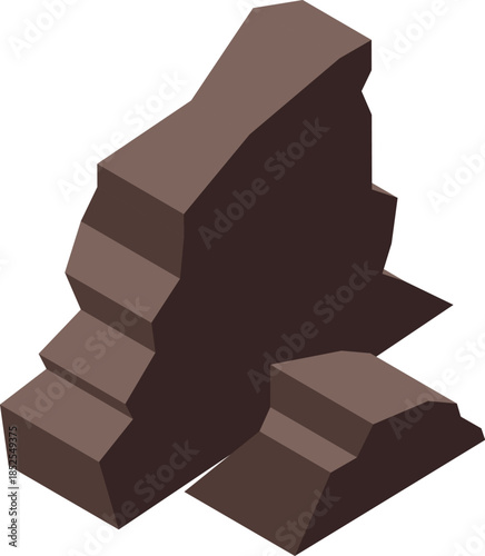 Isometric projection of geological formation with layers, resembling a rock or mountain, isolated on white background