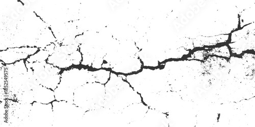Black cracks on white textured surface abstract background