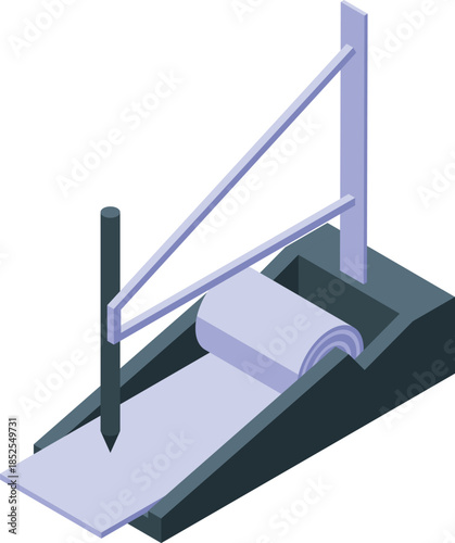 Plotter drawing machine creating blueprint using pen, isometric icon