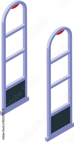 Isometric view of anti theft system protecting retail store, preventing shoplifting and enhancing security