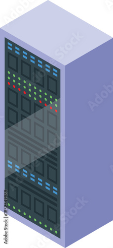 Server rack equipment with blinking lights hosting and processing data