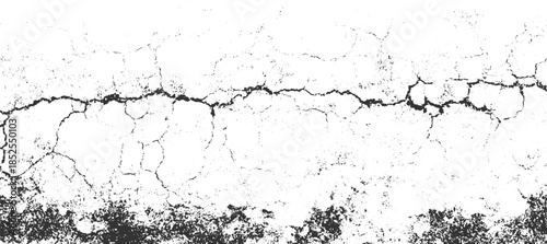 Black cracks and textured grunge on white background abstract broken cement