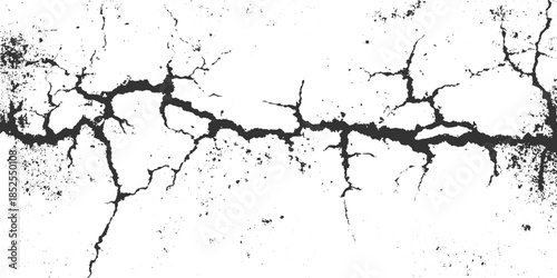 Black cracked texture overlay on white background with scattered speckles grunge surface