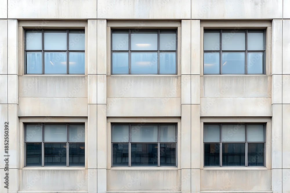 Fototapeta premium Modern Architectural Design with Rectangular Windows on a Concrete Building Exterior