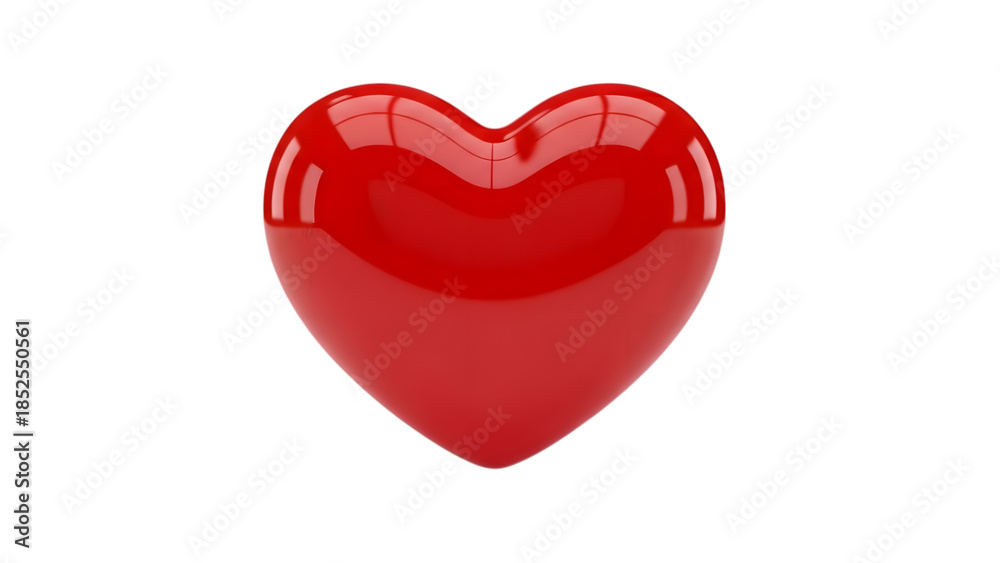 Fototapeta premium Shiny red heart 3D render isolated on transparent background with a slight reflection