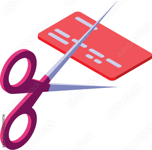 Sharp scissors cutting a red credit card, symbolizing financial crisis, debt, and bankruptcy