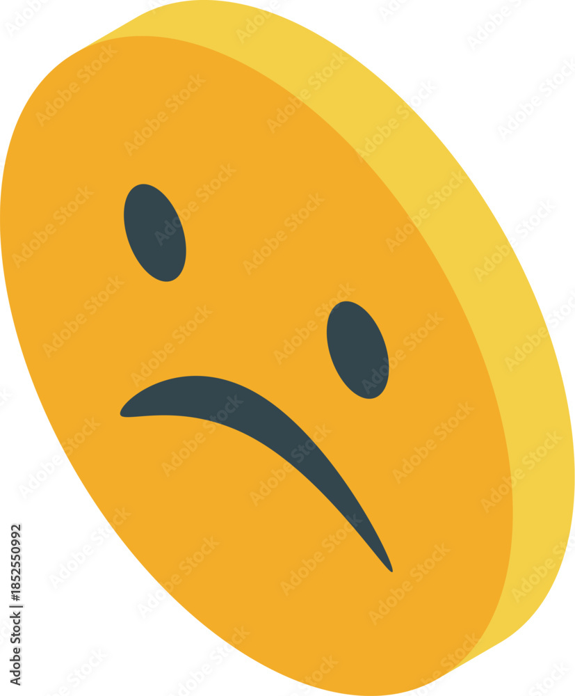 Fototapeta premium Sad yellow face emoji expressing disappointment isometric icon is isolated on white background