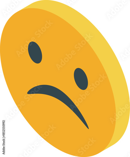 Sad yellow face emoji expressing disappointment isometric icon is isolated on white background