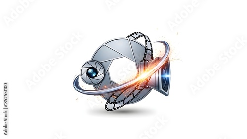 Futuristic robotic camera with glowing orange light technology