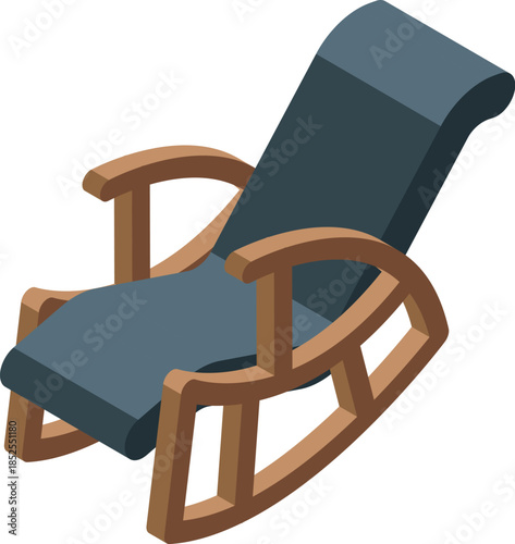 Wooden rocking chair with soft dark grey upholstery, perfect for relaxing at home