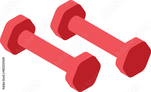 Pair of red dumbbells symbolizing working out, strength training, and gym exercises, promoting a healthy lifestyle