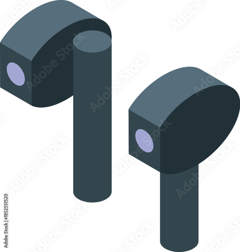 Wireless earbuds isolated on white background, modern listening technology