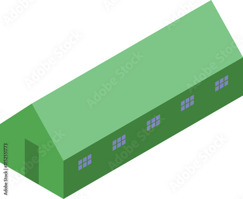 Isometric military barrack, a prefabricated building providing temporary housing for soldiers