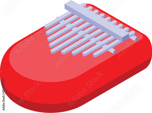 Red kalimba with metal tines creating soothing melodies, ideal for relaxation and musical expression