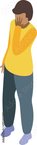 Young person suffering from depression and covering face with hand