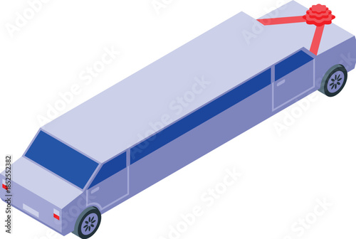 Luxurious white limousine with a red ribbon, perfect for a wedding celebration or any special occasion