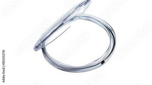 Empty Transparent Plastic Makeup Compact Case with Open Lid Isolated on White Background