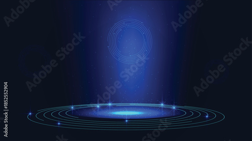 Futuristic circular technology background with glowing digital platform and abstract light