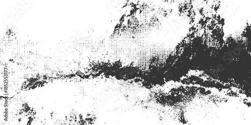 Black and white textured abstract pattern with halftone dots and grunge